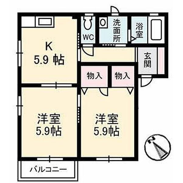 パルクマンション　2棟 201｜鳥取県鳥取市円護寺(賃貸アパート2K・2階・43.75㎡)の写真 その2