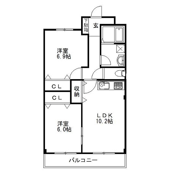 クレージュあさひ 103｜鳥取県鳥取市浜坂(賃貸マンション2LDK・1階・57.02㎡)の写真 その2