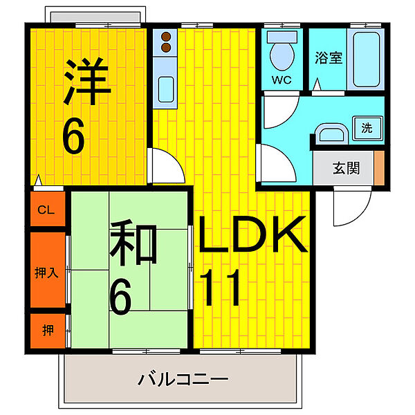 プラザジョワイユＡ・Ｂ・Ｃ・Ｄ B101｜徳島県鳴門市撫養町大桑島字濘岩浜(賃貸アパート2LDK・1階・55.44㎡)の写真 その2