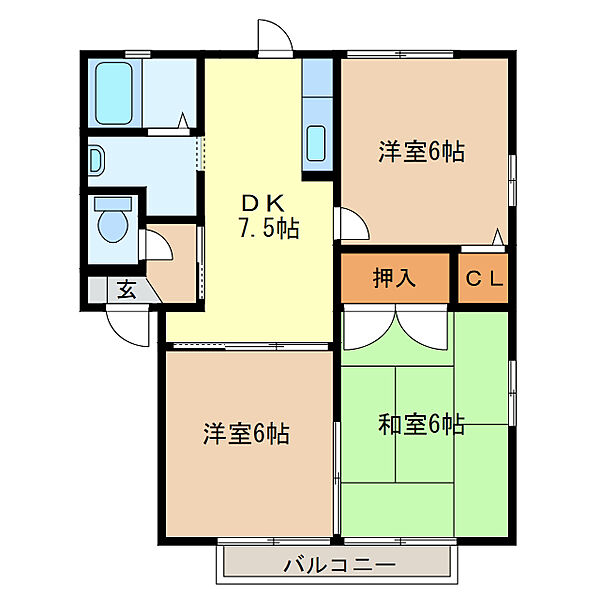 エルクレール B202｜栃木県足利市宮北町(賃貸アパート3DK・2階・50.01㎡)の写真 その2