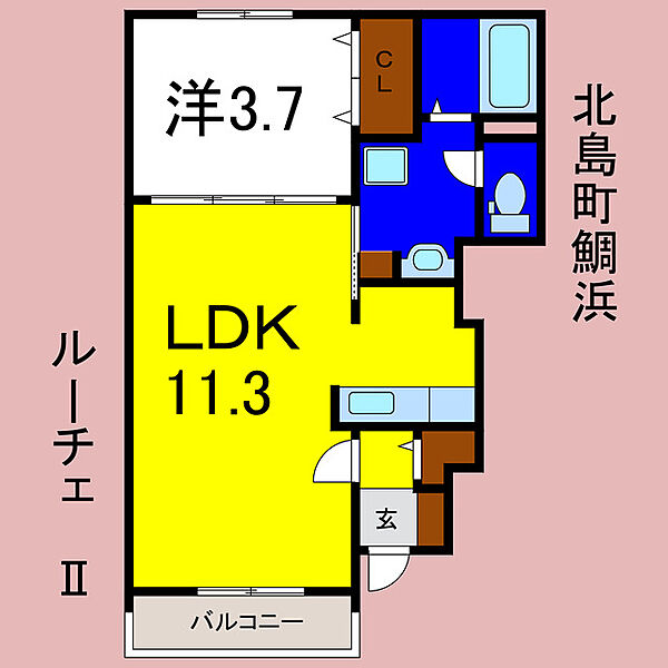 ルーチェII 101｜徳島県板野郡北島町鯛浜字かや(賃貸アパート1LDK・1階・37.13㎡)の写真 その2