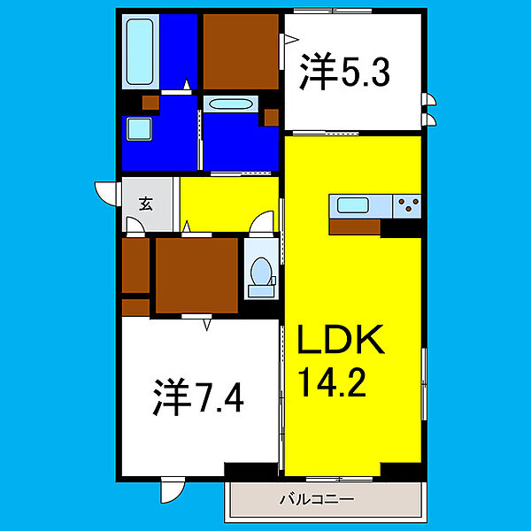 アーネスト安宅 ｜徳島県徳島市安宅１丁目(賃貸アパート2LDK・1階・69.22㎡)の写真 その2