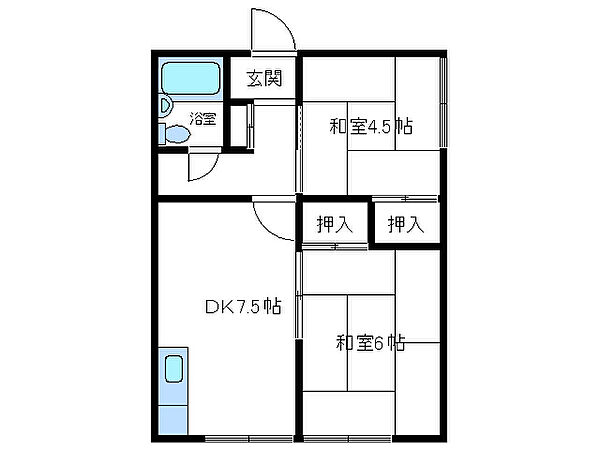 コータス衣笠 ｜北海道函館市花園町(賃貸アパート2DK・2階・39.00㎡)の写真 その2