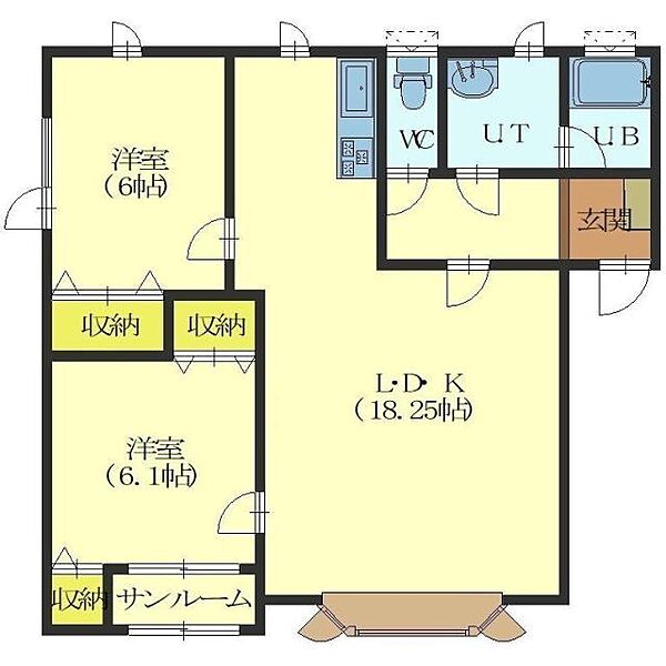 グランデール東浜 101｜北海道北斗市東浜１丁目(賃貸アパート2LDK・1階・66.82㎡)の写真 その2