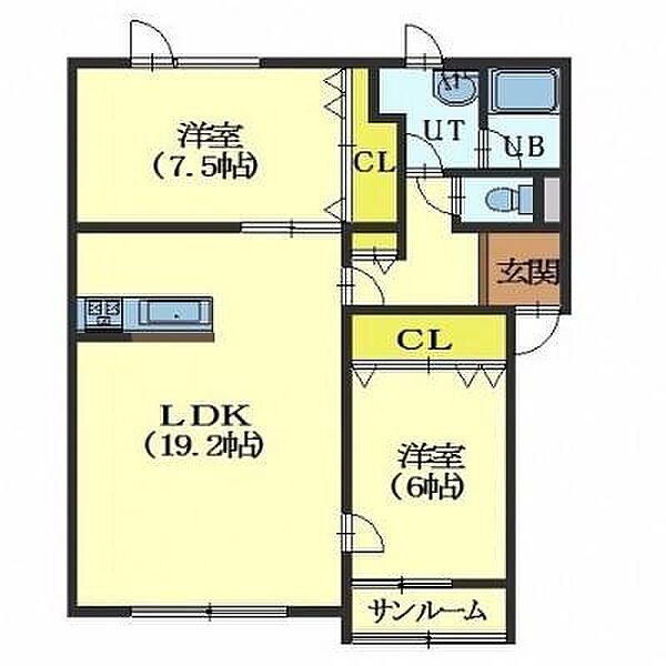 ヴィラージュ東浜 ｜北海道北斗市東浜１丁目(賃貸アパート2LDK・3階・68.00㎡)の写真 その2