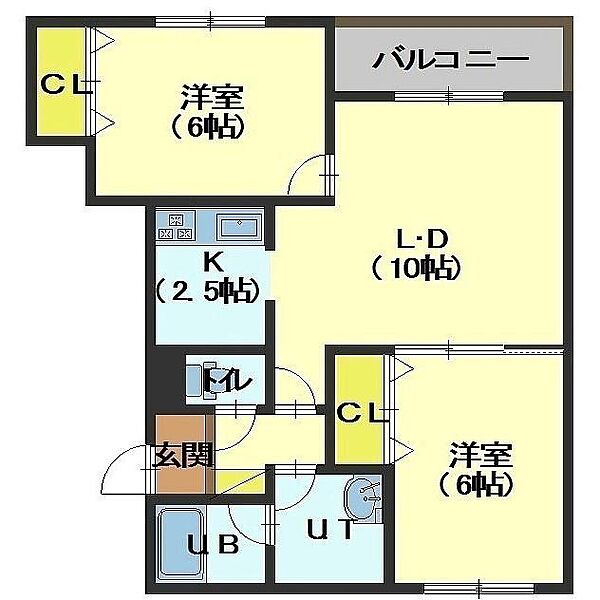 北海道函館市桔梗４丁目(賃貸アパート2LDK・4階・50.64㎡)の写真 その2
