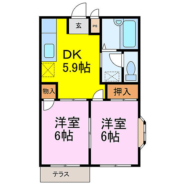 エルディムみなみ　II ｜埼玉県加須市南町(賃貸アパート2DK・1階・39.74㎡)の写真 その2