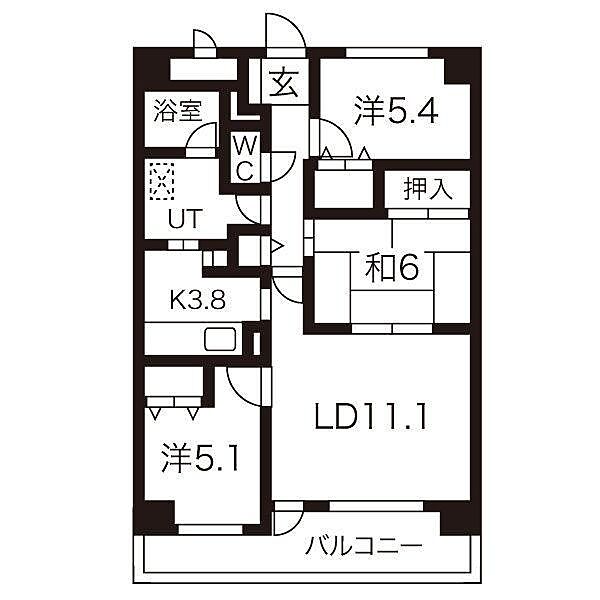 パークノヴァ北円山 203｜北海道札幌市中央区北七条西２３丁目(賃貸マンション3LDK・2階・73.39㎡)の写真 その2