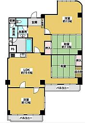 なかつるコーポ 301 3LDKの間取り