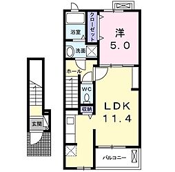 プリムローズ本城B 1LDKの間取図画像