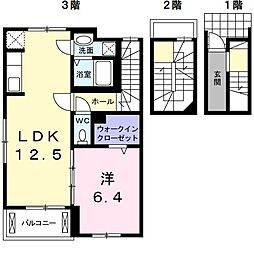 ビエントII 3階1LDKの間取り