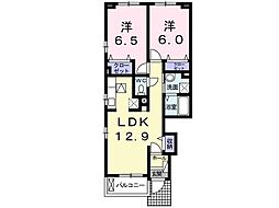 カレントヴィラII 1階2LDKの間取り