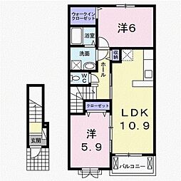 エィチワイティ 2階2LDKの間取り