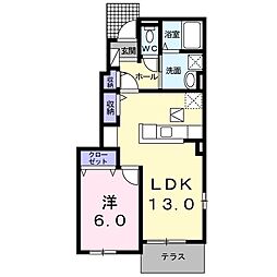 コキア 1階1LDKの間取り