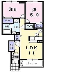 グランデＨ＆Ｍ木村　II 1階2LDKの間取り
