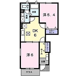 ジュネスアルバK 2DKの間取図画像