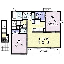 グレース　アヴェニュー 2階2LDKの間取り