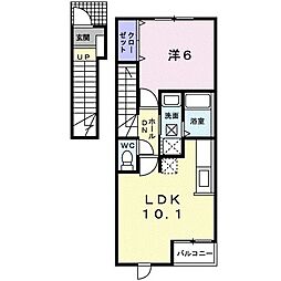テラスハウス 1LDKの間取図画像