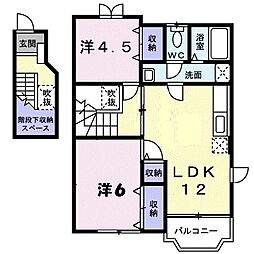 エスト・ソレイユＢ 2階2LDKの間取り