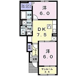 ヴェール・ヴェルサン2 2DKの間取図画像