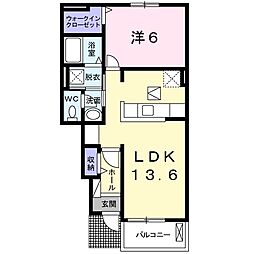 エヴァーグリーン三間寺2 1LDKの間取図画像
