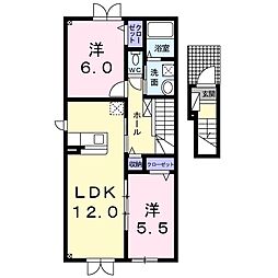 ソールグランツ　Ｂ 2階2LDKの間取り