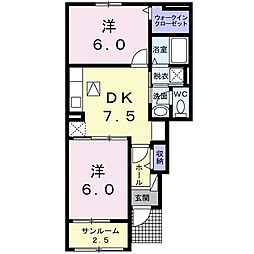カーサ・フランB 2DKの間取図画像