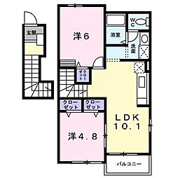 フィオーレＡ 2階2LDKの間取り