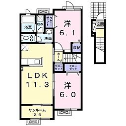 サニーレセーナ 2LDKの間取図画像