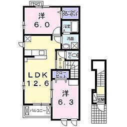 アウローラII 2階2LDKの間取り
