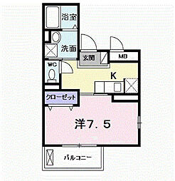 ファミーユ橋本 2階1Kの間取り