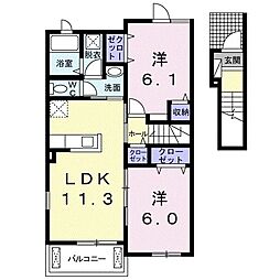 プラシードS 2LDKの間取図画像