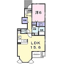 サンライズあじさいB 1LDKの間取図画像