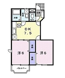 サンノーハイツ 1階2DKの間取り