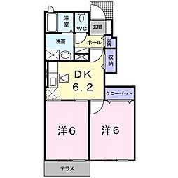 グレ−ス新町 1階2DKの間取り