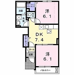 オ・ソレイユ 2DKの間取図画像