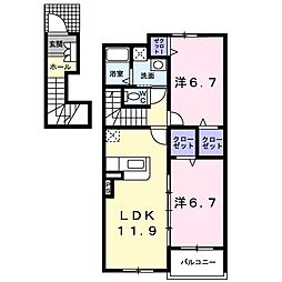 リバーバンクガーデンA 2LDKの間取図画像