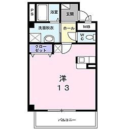 アムール　パティオ 2階1Kの間取り