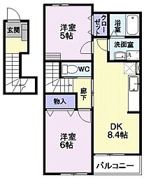 エーデルハイムB 2DKの間取図画像