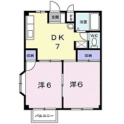 シティハイツ日出 1階2DKの間取り