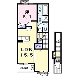 アプリコットII 2階1LDKの間取り