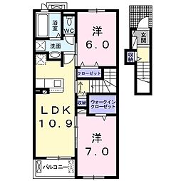 ブルーシャインＳ一番館 2階2LDKの間取り