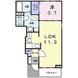 フローラルコートU-3 1LDKの間取図画像