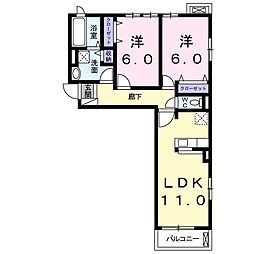 シャトーペイザージュB 2LDKの間取図画像