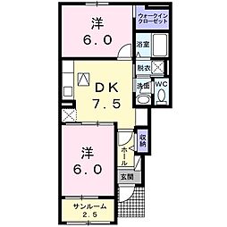 ベル・フルールＢ 1階2DKの間取り