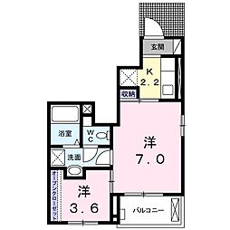 セジュール・ミッキー 1Kの間取図画像