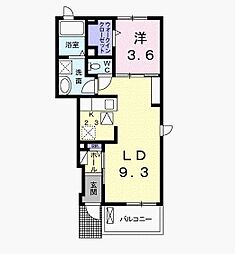 ソレアード・ニシキ2 1LDKの間取図画像
