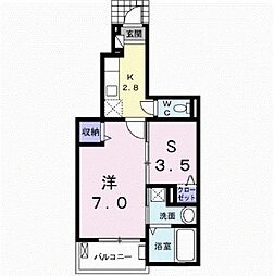 ルミナスハイム八山田2 2Kの間取図画像