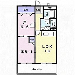 プリュクレール 2LDKの間取図画像
