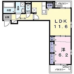 オーヴドゥース3 1LDKの間取図画像